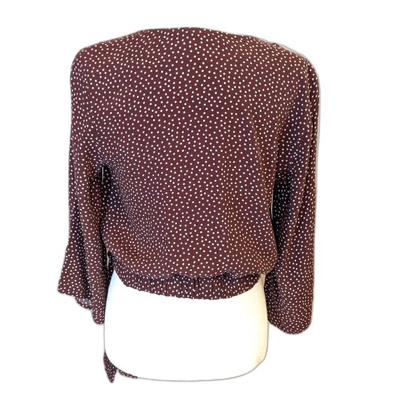 Abercrombie & Fitch | Burgundy Polka Dot Surplice ¾ Sleeve Blouse Top | Small - Picture 4 of 11